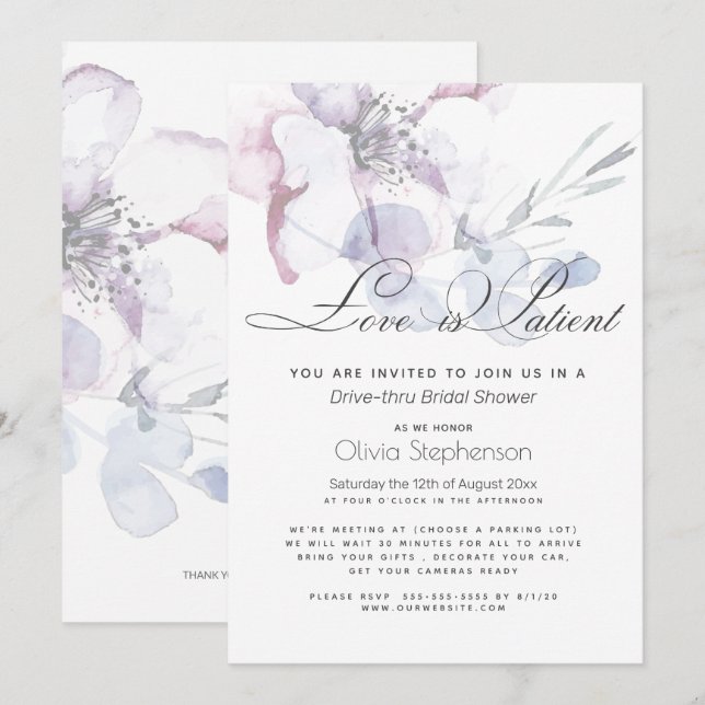 Invitation Fleurir L'amour est Patient Mariage Fête de Mariée (Devant / Derrière)