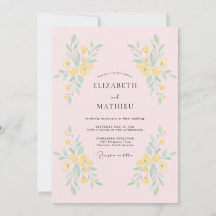 Invitation Fleurissement Botanique Jaune Pâle pour Mariage