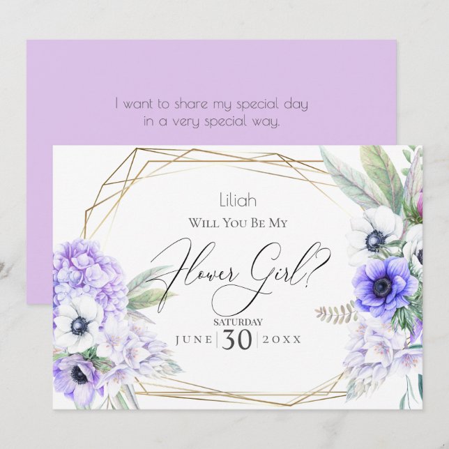 Invitation Fleuriste | Fleurs d'anémone violette (Devant / Derrière)