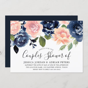 Invitation Fleuron bleu bleu bleu rose Couples Douche