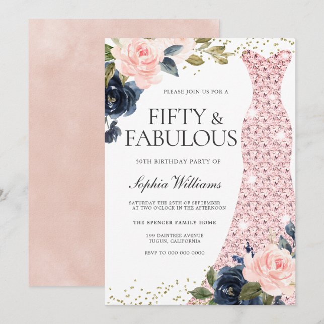 Invitation Fleuron de marine 50e anniversaire Cinquante et fa (Devant / Derrière)