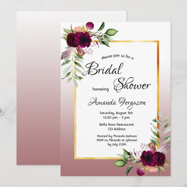 Invitation Fleurons nuptiaux couleur eau cannelle rose (Devant / Derrière)