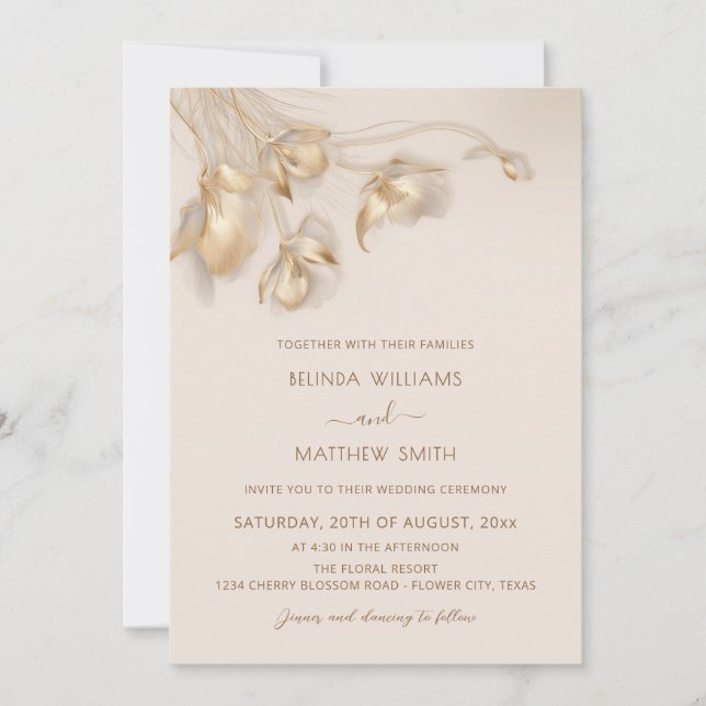 Invitation Fleurs 3D en Or (Devant)