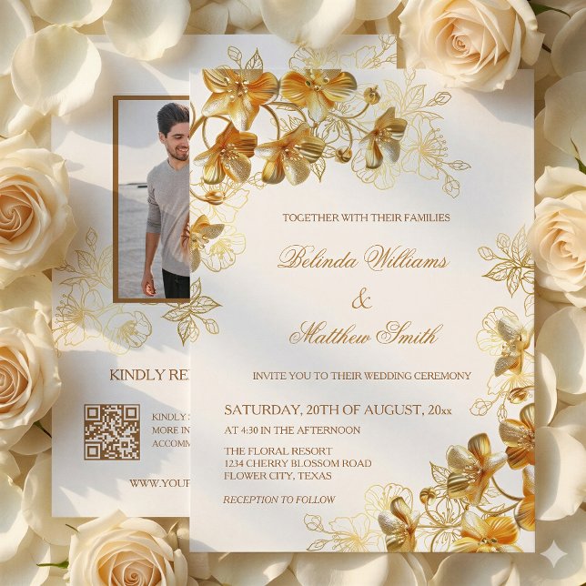 Invitation Fleurs 3D Or Blanc (Créateur téléchargé)