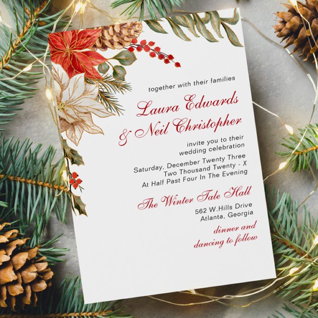 Invitation Fleurs à feuillage persistant Mariage d'hiver (Créateur téléchargé)