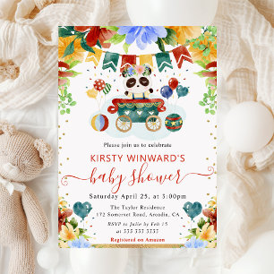 Invitation Fleurs à l'aquarelle Baby Shower Panda