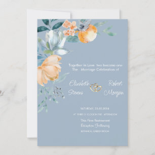 Invitation Fleurs à l'aquarelle Mariage Bleu Poussiéreux