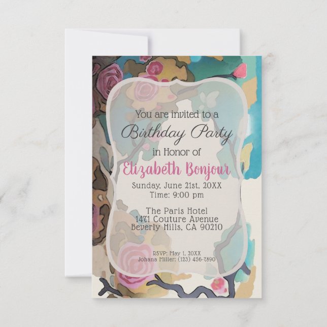 Invitation Fleurs à l'aquarelle OPTIONS DE PAPIER & DE TAILLE (Dos)