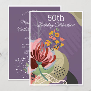 Invitation Fleurs Abstraites colorées Anniversaire
