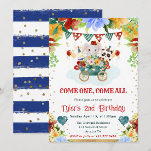 Invitation Fleurs Aquarelle Animaux de Cirque Anniversaire En