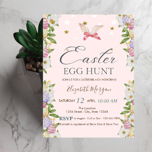 Invitation Fleurs aquarelle Oeufs Lapin Oreilles
