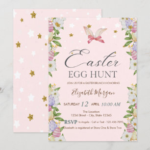 Invitation Fleurs aquarelle Oeufs Lapin Oreilles