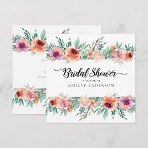 Invitation Fleurs Aquarelle Rose Pêche Mariage Moderne Cérémo