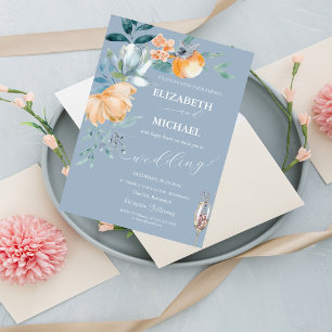 Invitation Fleurs aquarelle Verre à champagne bleu poussiéreu