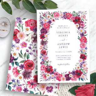 Invitation Fleurs aquarelles audacieuses pour mariage