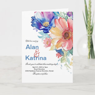 Invitation Fleurs Aquarelles Audacieuses pour un Mariage