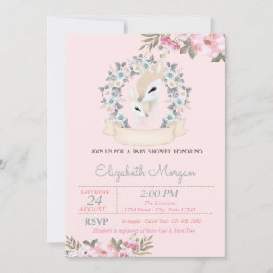 Invitation Fleurs aquarelles bébé faons Baby Shower 