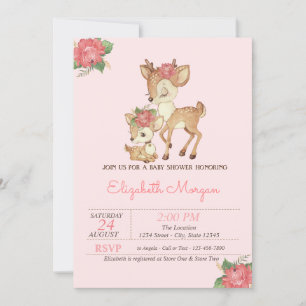 Invitation Fleurs Aquarelles Bébés Cerfs Baby Shower