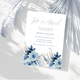 Invitation Fleurs aquarelles bleu poussiéreux Bat Mitzvah