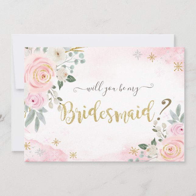 Invitation Fleurs aquarelles chic flocons de neige demoiselle (Devant)