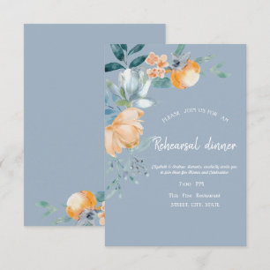 Invitation Fleurs aquarelles Dîner de répétition bleu poussié