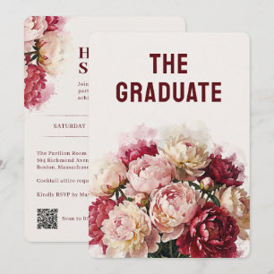 Invitation Fleurs aquarelles   Fête de fin d'études aux pivoi