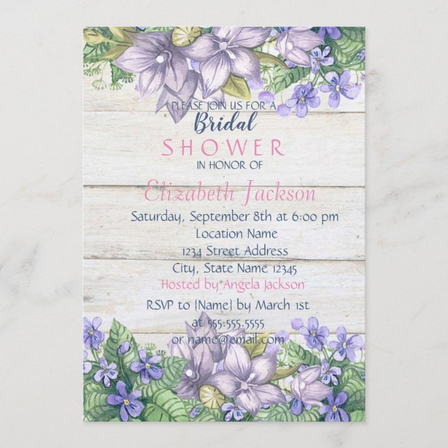 Invitation Fleurs aquarelles, Fête des mariées de texture boi (Devant)