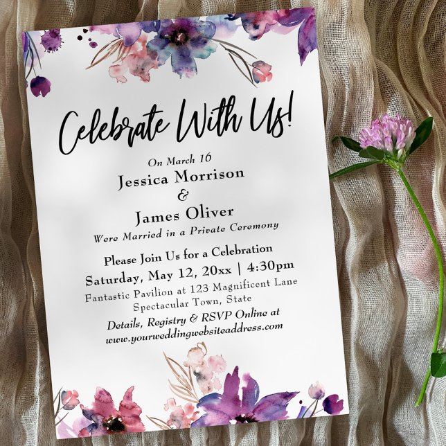 Invitation Fleurs aquarelles modernes Célébrez avec nous ! (Créateur téléchargé)