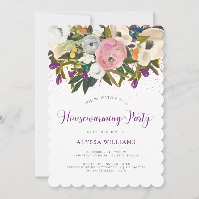 Invitation Fleurs aquarelles| Parti du réchauffement des ména (Devant)