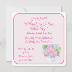 Invitation Fleurs aquarelles peintes à la main JOYEUX ANNIVER