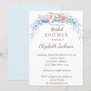 Invitation Fleurs aquarelles points polka douche de mariée