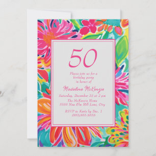 Invitation Fleurs aquarelles rose orange pour 50e anniversair