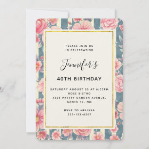 Invitation Fleurs aquarelles roses sur bandes anniversaire