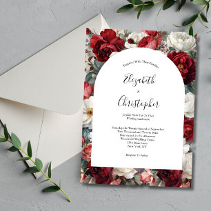 Invitation Fleurs aquarelles rouges et blanches Élégantes
