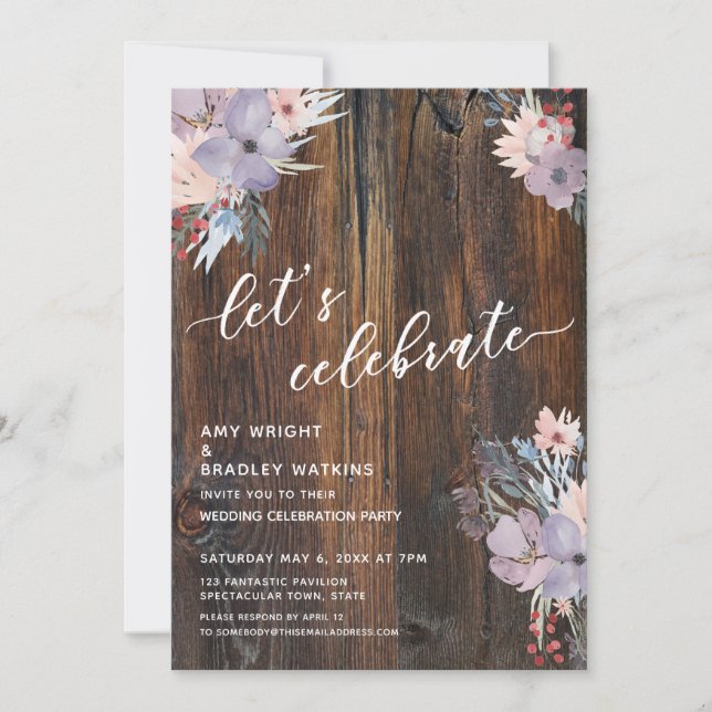 Invitation Fleurs aquarelles rustiques Boho Fêtons cela (Devant)