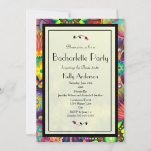 Invitation Fleurs Art Déco multicolores Bachelorette Party