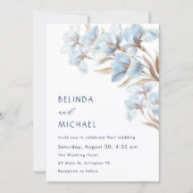 Invitation Fleurs Artistiques Or Bleu