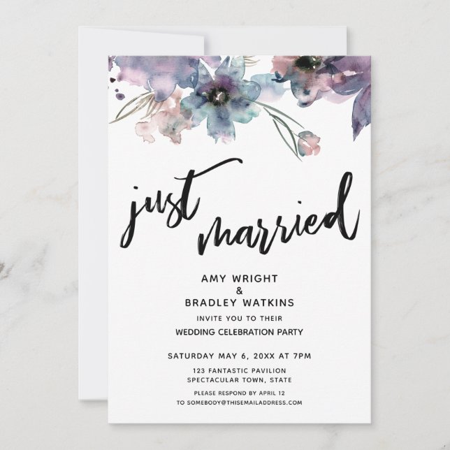 Invitation Fleurs Artistiques Peintes Réception Mariée Unique (Devant)