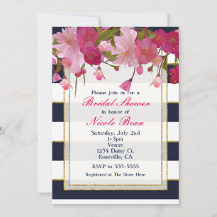 Invitation Fleurs avec paillettes dorées fausses moderne Baby