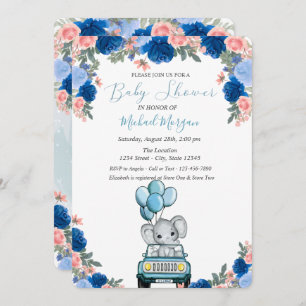 Invitation Fleurs, Baby shower automobile éléphant