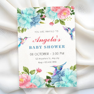 Invitation Fleurs bébé shower oiseau