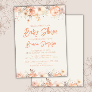 Invitation Fleurs Beige Ivoire Abricot Baby Shower Floral