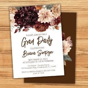 Invitation Fleurs beige marron floral diplômé fête de fin d'é