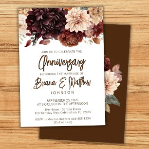 Invitation Fleurs beige marron Floral Mariage Anniversaire
