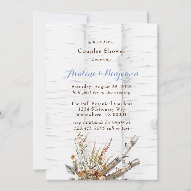 Invitation Fleurs Bibouleau Blanc Couples Douche (Devant)