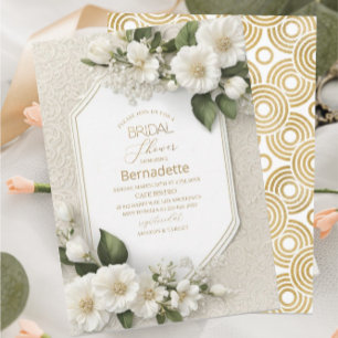 Invitation Fleurs blanches 3D aquarelle or Baby Shower