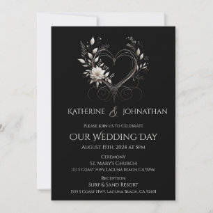 Invitation Fleurs blanches avec un Mariage de coeur