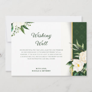 Invitation Fleurs blanches Bleu Bord Or Wishing well