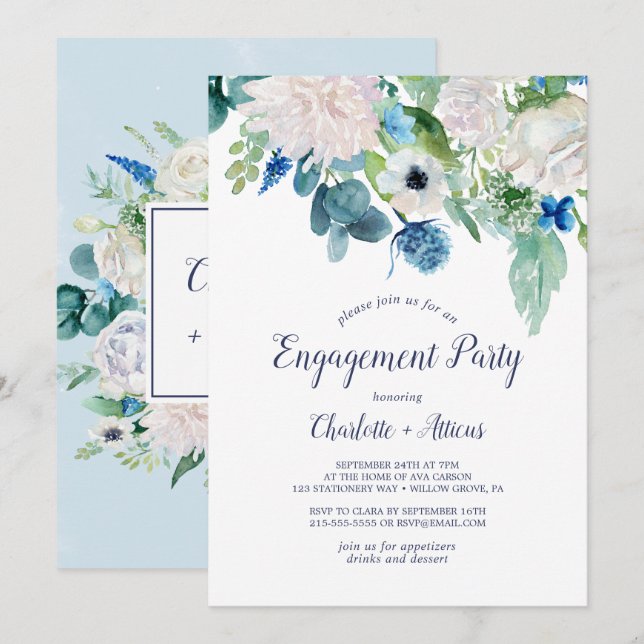 Invitation Fleurs blanches classiques (Devant / Derrière)