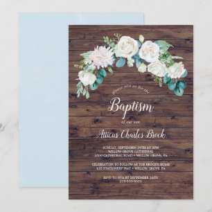 Invitation Fleurs blanches classiques   Baptême rustique